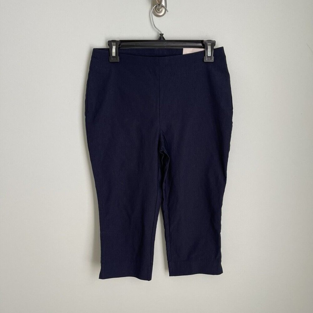 New Chico's 00 Navy Blue So Slimming Brigitte Slim Capri Crop Basic Pants